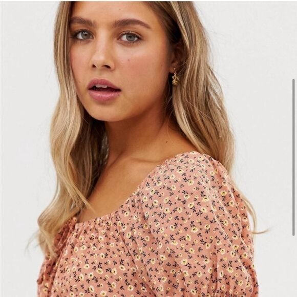 New Look Ditsy Floral Mini Dress Peach ASO Sweet Magnolias Sz 8 - Picture 3 of 15